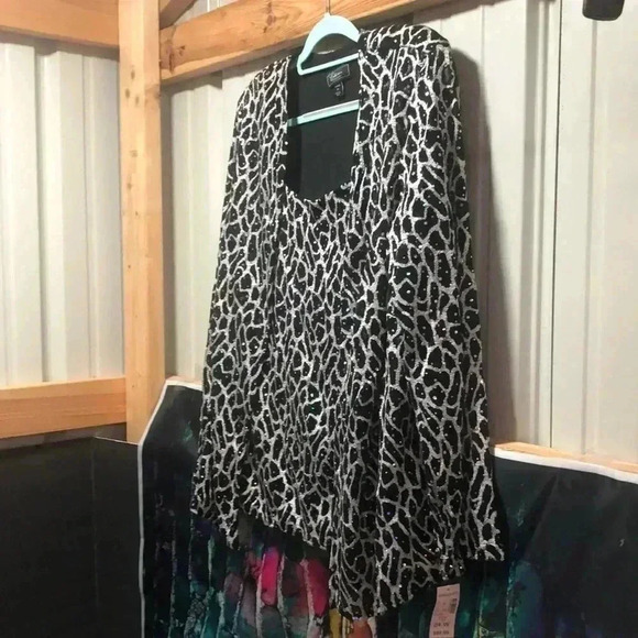 Collection dressbarn top/blouse black silver with iridescent sparkles - Picture 1 of 12